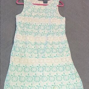 Rabbit Rabbit Rabbit Floral Lace Dress - White and  aqua Green